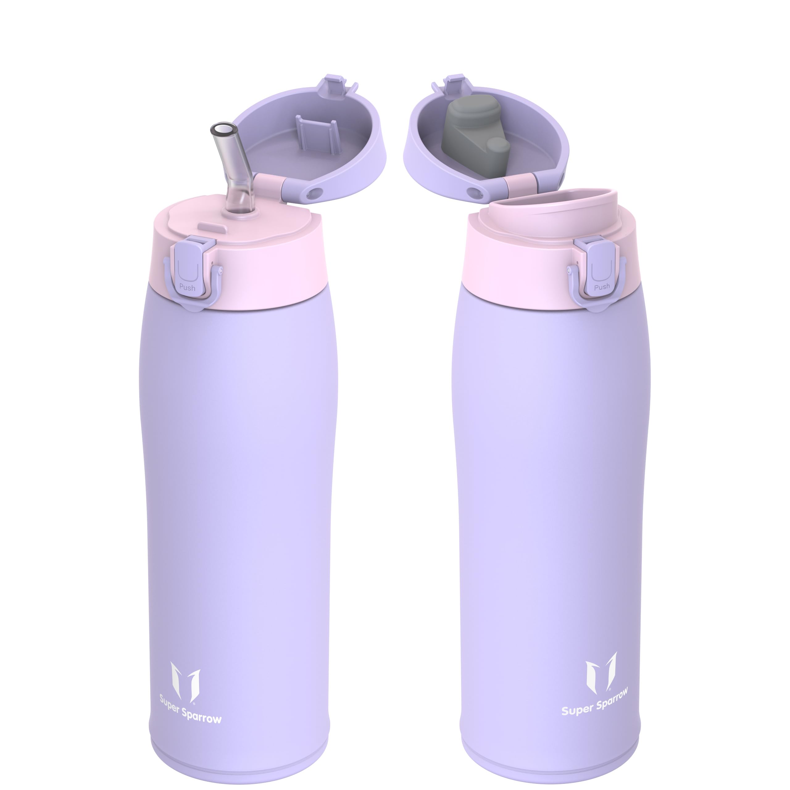 Super Sparrow Insulated Water Bottle - Travel Mug - 750ml - Stainless Steel Water Bottles - BPA Free - Leakproof Metal Bottles - Includes 2 Lids, Straw Lid & Spout Lid
