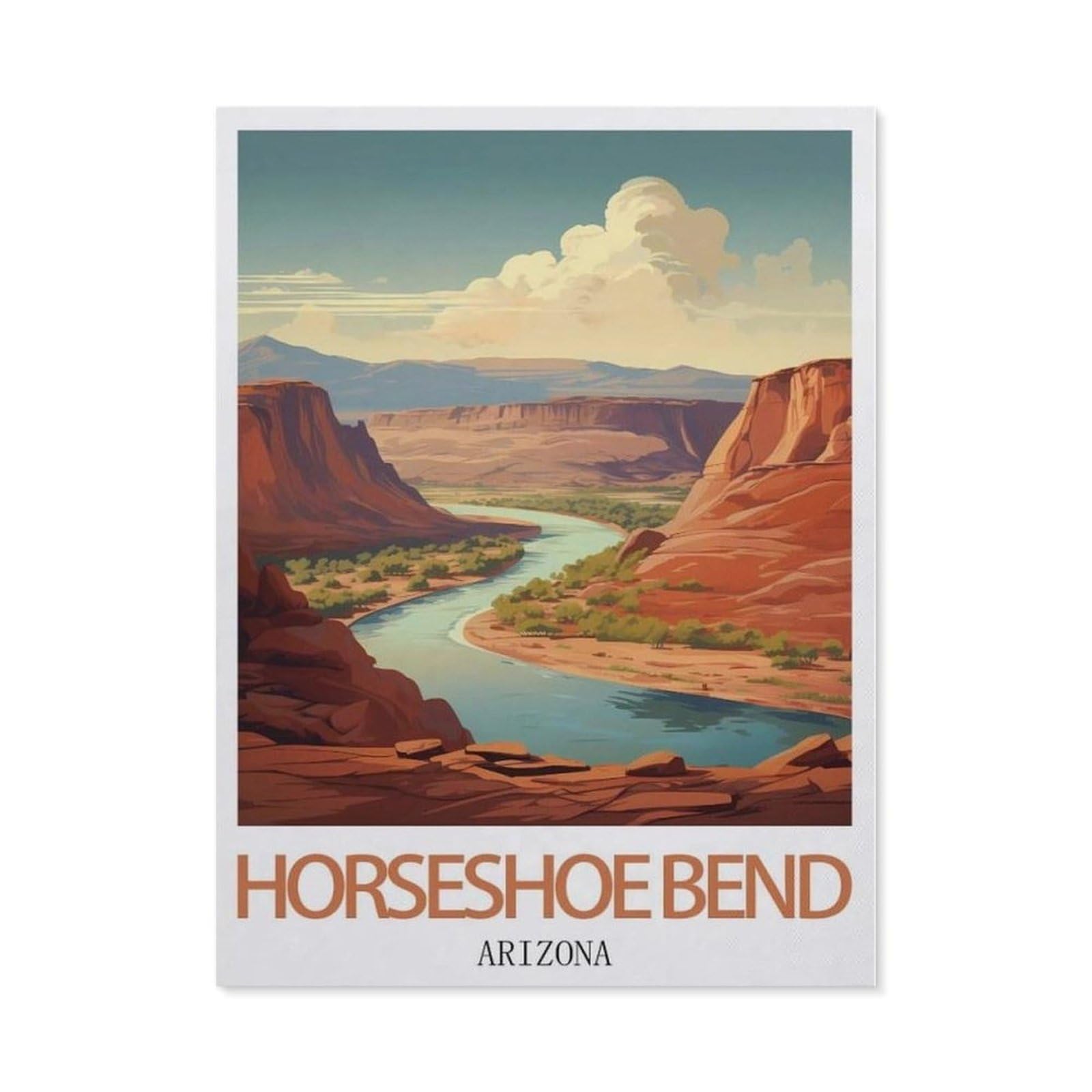 Beayodkp （50 X 60 Cm/19.68 X 23.62 Inches） 5D Diamond Painting Set For Adults And Children，Horseshoe Bend Arizona Vintage Travel Posters，Diy Diamond Crystal Rhinestone Embroidery Painting-Ce12