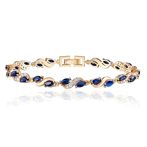 Richapex Bracelet pour Femme Or 18K Plaqué Classique Tennis Bracelets fantaisie Infini Or Bracelet pour Femme Fille Cristal Bijoux - bleu