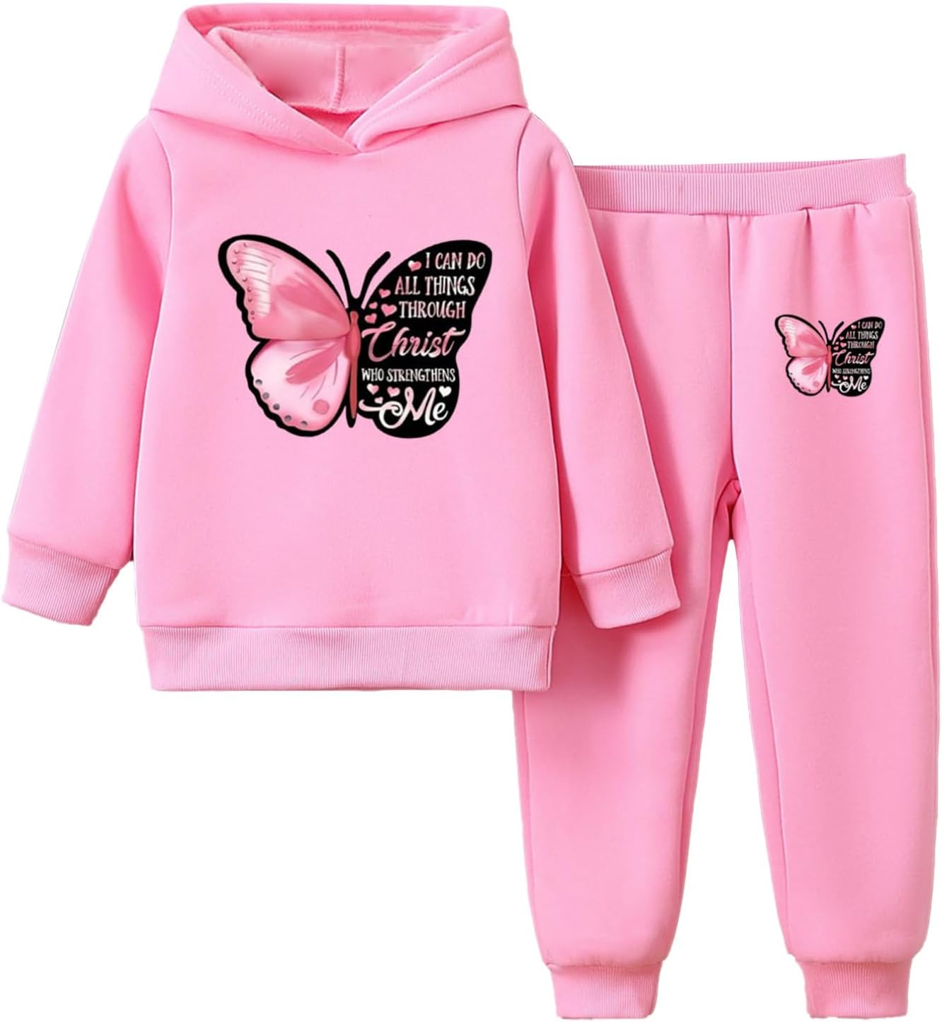YiZYiF Kids Children Casual Sport Suit Long Sleeve Butterfly Hoodie Sweatshirts with Jogger Pants Active Tracksuit