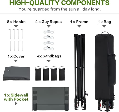 Miniatura 10 de Tunbne Tienda de campaña desplegable de 10 x 10 pies con pared lateral y 6 bolsillos, patentado con un empuje, fácil instalación para 1 persona,