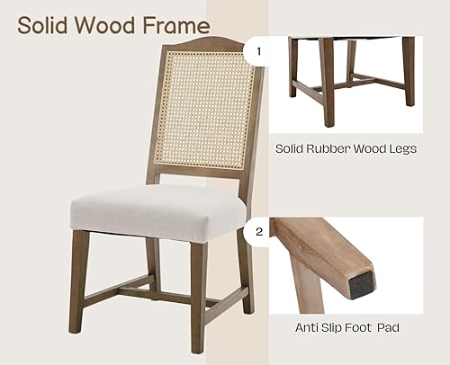 Miniatura 28 de EALSON Juego de 2 sillas de comedor de ratán tapizadas de lino con respaldo de bastón, sillas de cocina modernas de mediados de siglo, sillas Lino