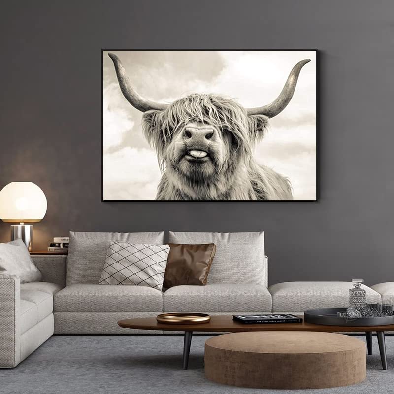 Tableau Toile Bovins Highland 80x160 Cm - Déco Murale Moderne Salon, Chambre | Impression UV, Sans Cadre