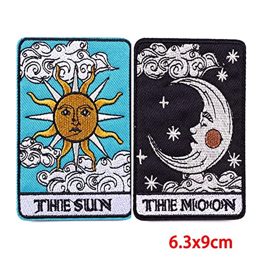 2Pcs Patch Punk Grim Reaper Moon Sun Embroidered Iron On Or Sew On Patch Clothing Accessories Diy Patch Sticker Embroidery Cloth Patch Patch Ironing Embroidery Applique Cool Patch Diy Jeans Patch #TOP4