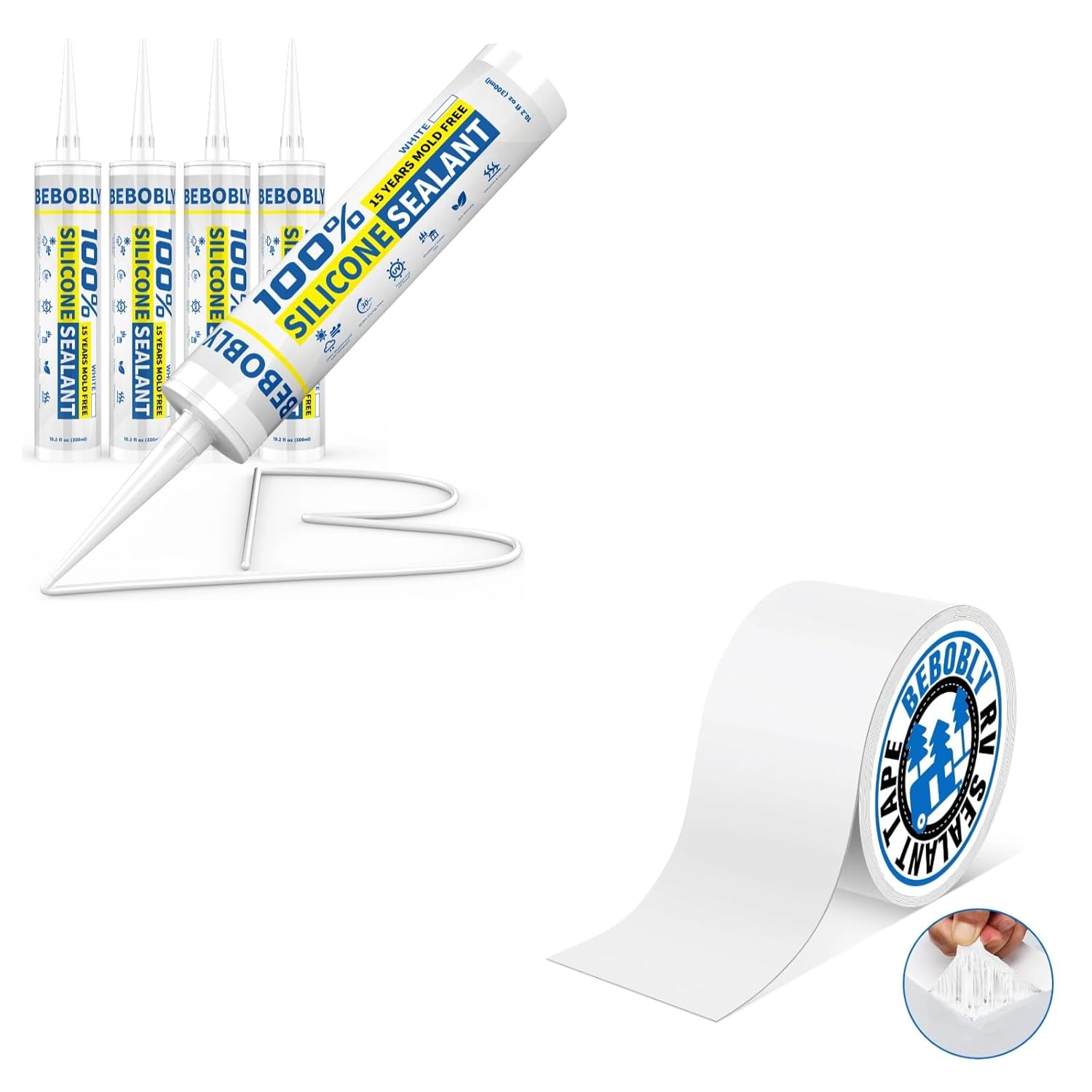 RV Roof Tape with White Silicone Caulk & Sealant