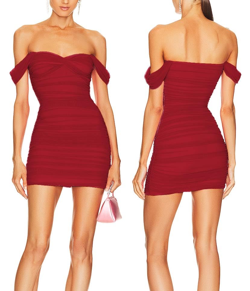 Image of ALENDA DANMOS Women Off The Shoulder Ruched Mesh Mini Dress Graduation Prom Bodycon Mesh Cocktail Party Short Dress 361