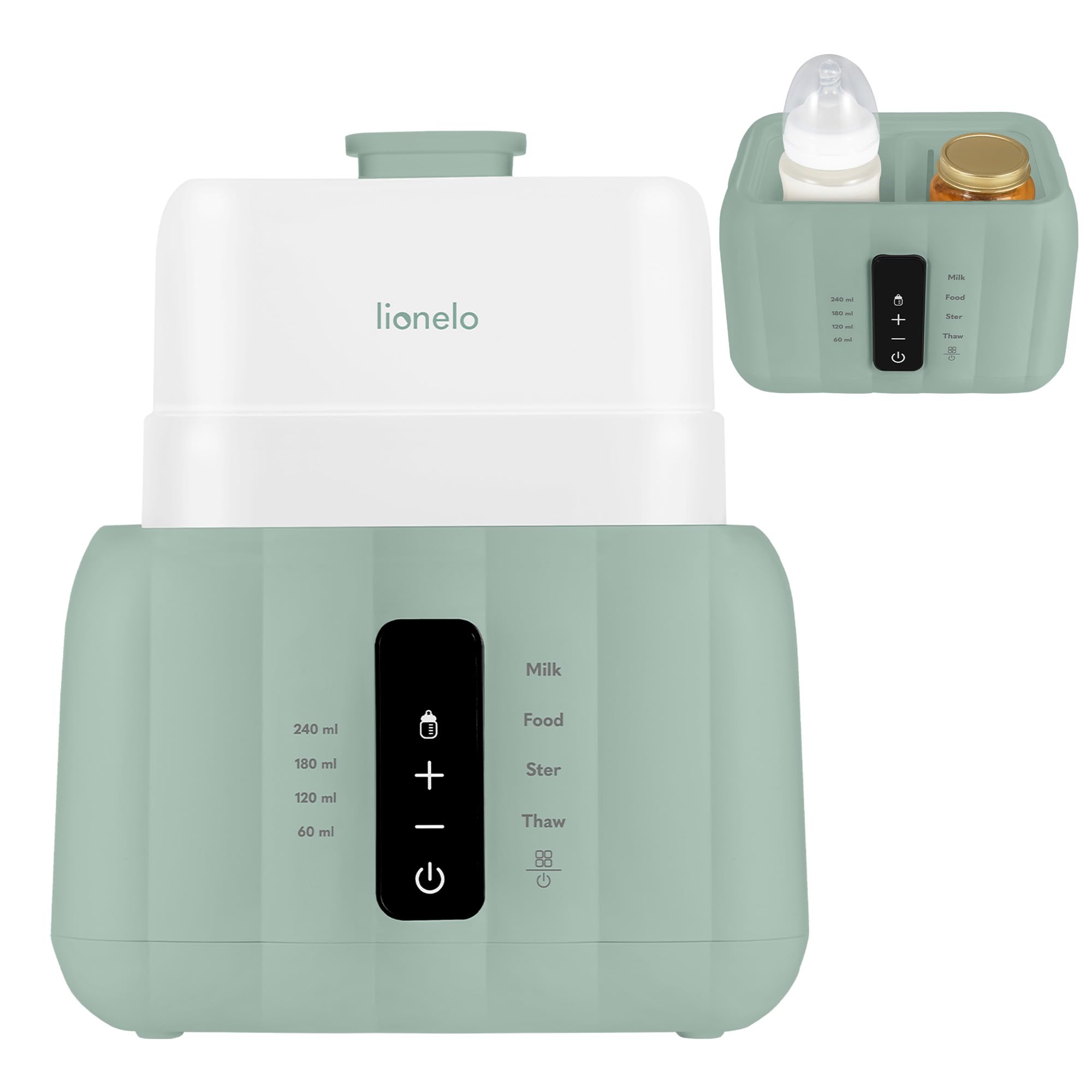 Lionelo Thermup Duo, elektryczny podgrzewacz do butelek 6 w 1 z podwójną komorą, ogrzewaniem mleka i kleiku, bezpieczne i szybkie rozmrażanie, sterylizacja, utrzymanie ciepła, panel dotykowy, bez BPA