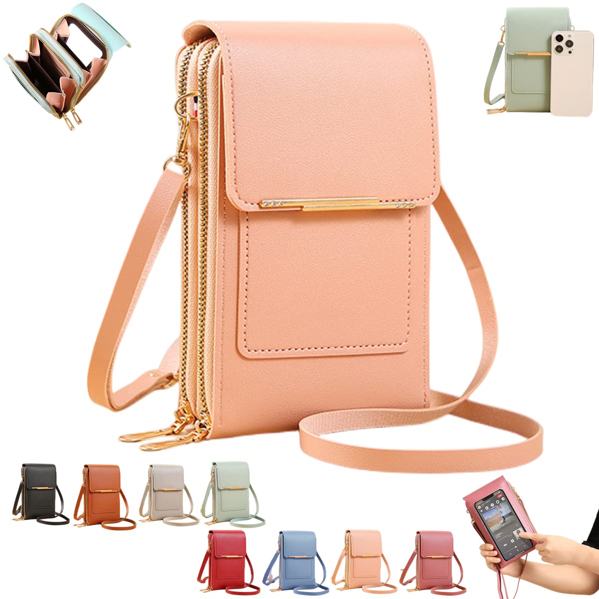 MiNGQIU Anti-Theft Leather Bag,Mini Messenger Shoulder Handbag Wallet,RFID Blocking PU Leather Crossbody Bag for Women (Light Pink)