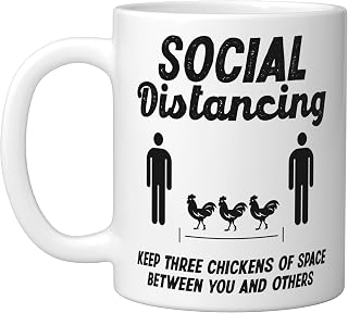 Farmer Quarantine Social Distancing Three Chickens Of Space Ceramic Mug, White