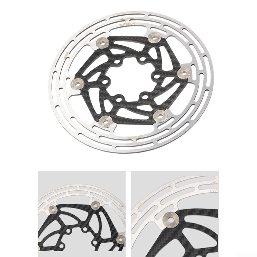 Zoegneer Disco de freno flotante ultraligero para bicicleta de carretera de montaña, soporte de fibra de carbono de 140 mm con acero, diseño semiflotante para una mejor disipación del calor, ánodo