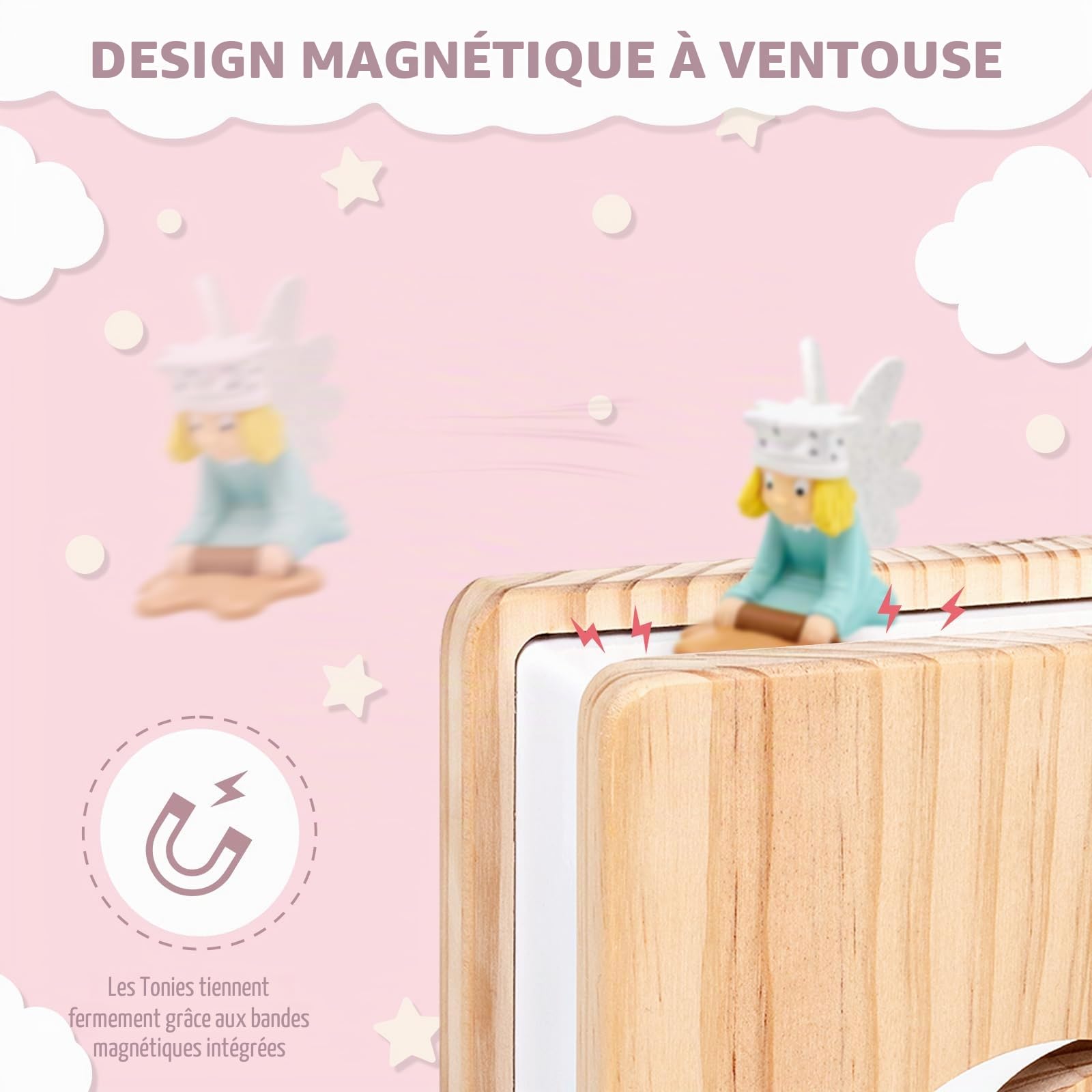 Tonie Box Étagère magnétique avec éclairage | Wooden Tonie Figurines Étagère pour 15 à 20 figurines Tonie | Rangement dans la chambre d'enfant pour filles et garçons