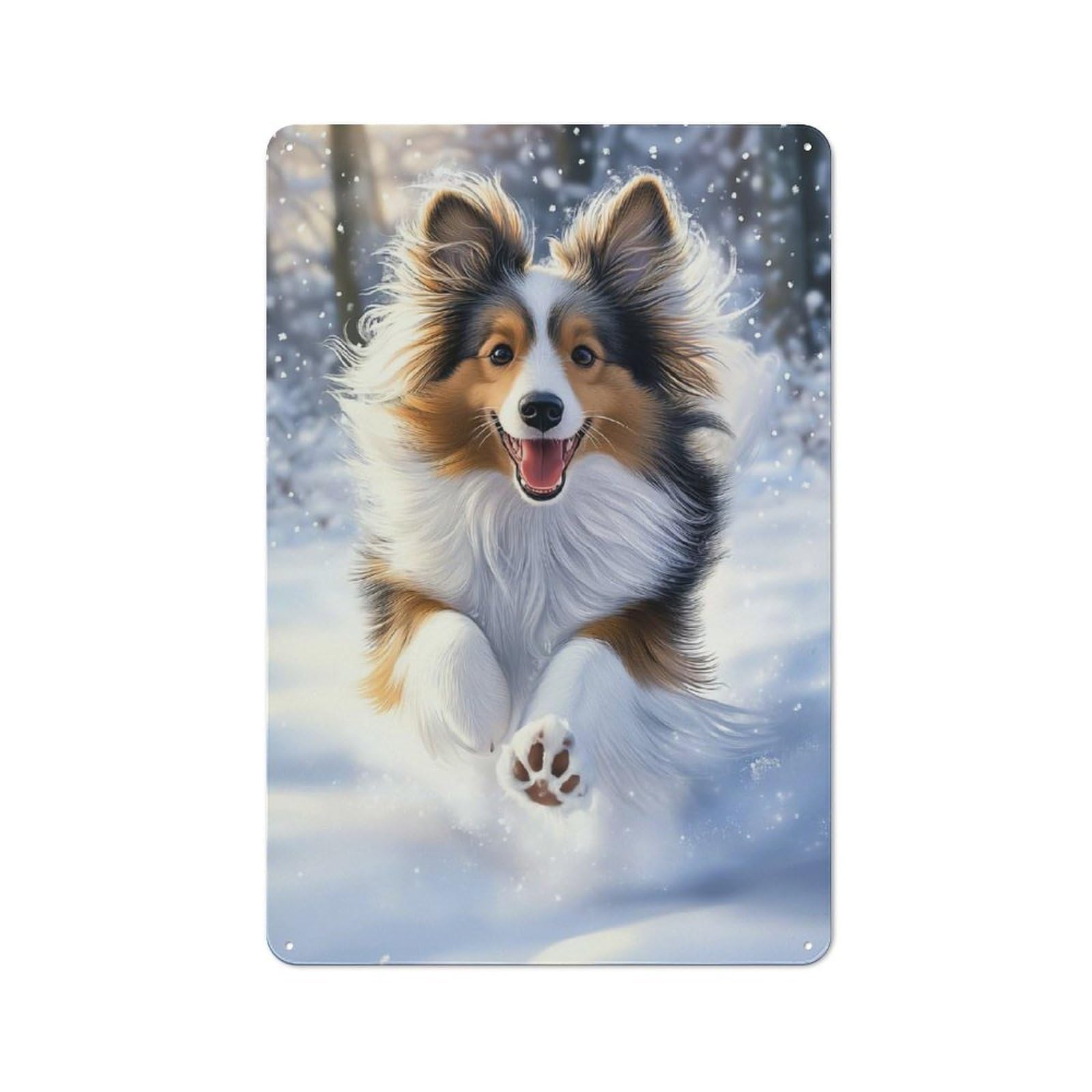 Junmoney Style-17 Shetland Sheepdog Running In Snow Retro Tin Sign 30X20cm For Café Or Restaurant, Housewarming Wall Decor For People Furnishing Café And Restaurant
