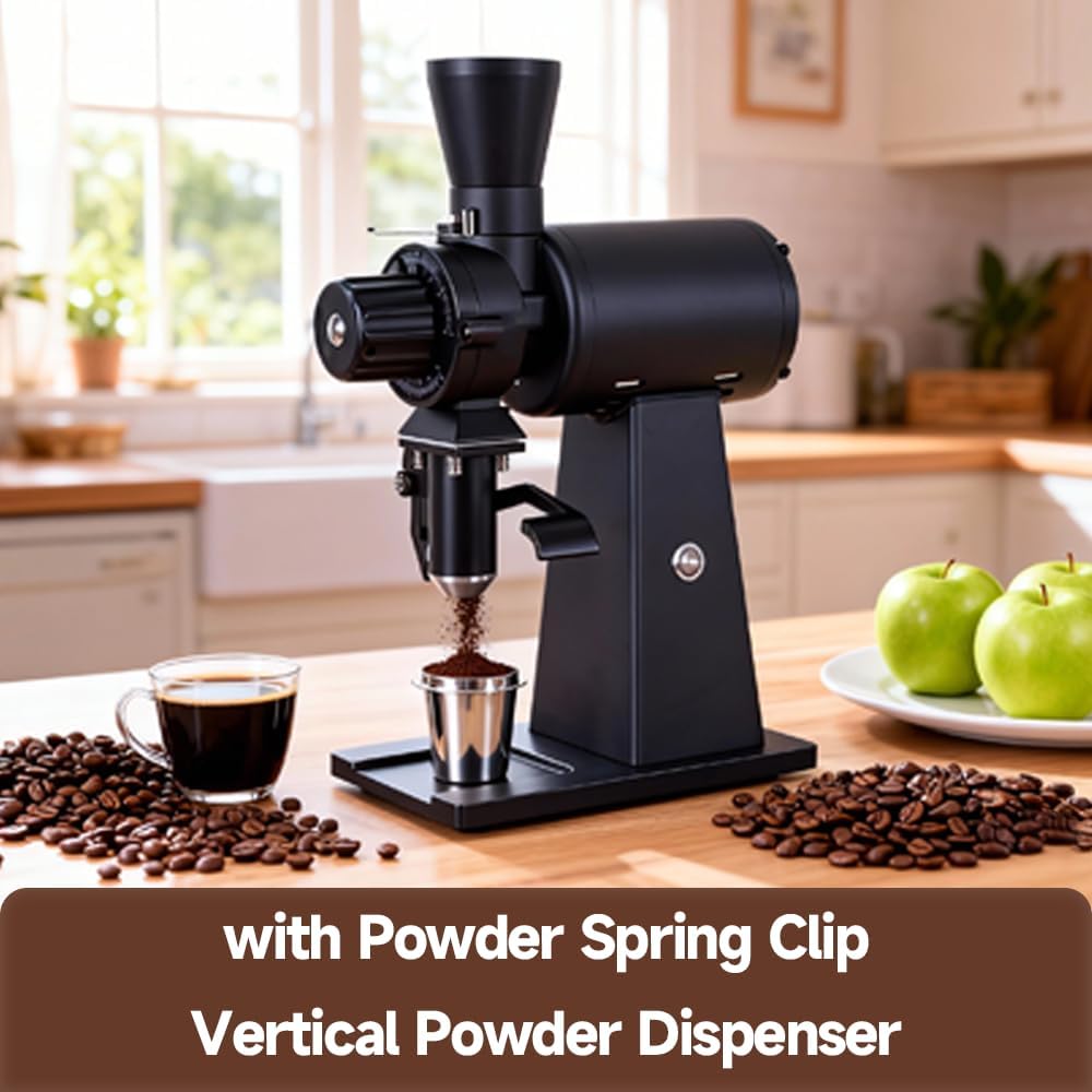 G290F-H Commercial Coffee Grinder, 90mm Titanium-Plated Flat Burrs, 700W All-Copper Motor, Aluminum Construction, Stepless Adjustment, Anti-Static Technology, Vertical Dosing for Espresso, EK-43