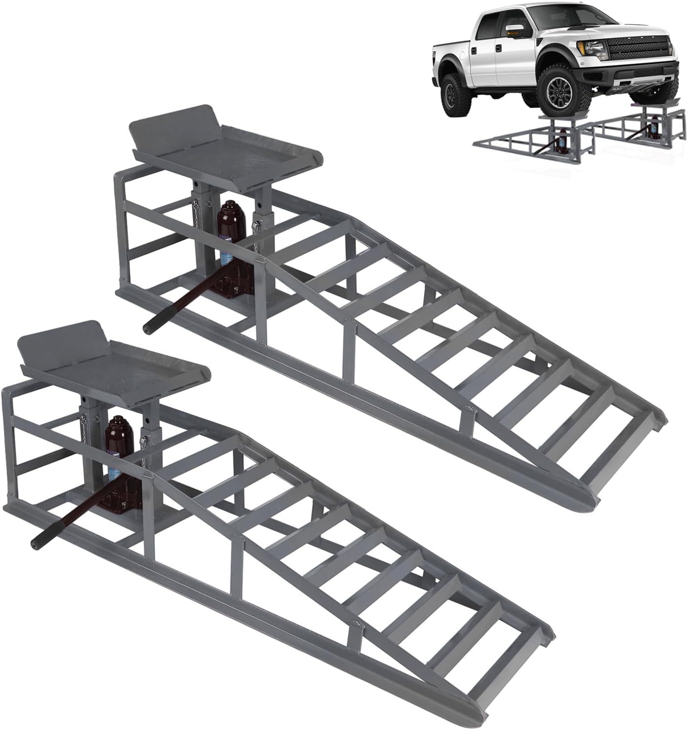 5T 11000lbs 2-Pack Hydraulic Car Ramps,Hydraulic Vehicle Ramps Assemble Easily,Automotive Ramps for Oil Changes,Low Profile Car Ramp for Home Garage, Auto Garage Repair. (Gray, Extra Large)