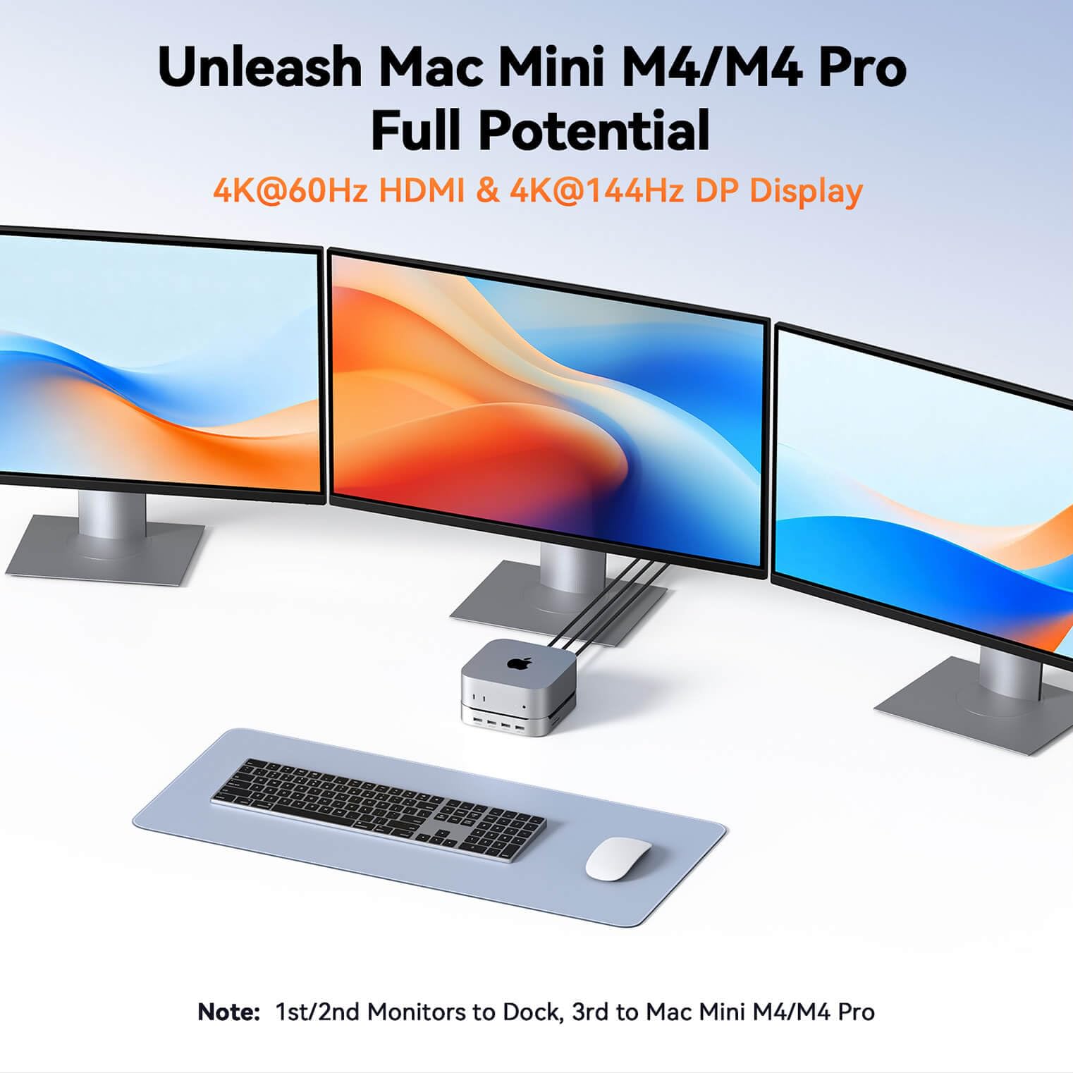 TobenONE 13-in-1 Mac mini M4 Dock with 8TB SSD Enclosure, Mac mini M4 Hub Stand for Mac mini M4/M4 Pro 2024, 4K@144Hz DP, 4K@60Hz HDMI, 5 USB (Max 10Gbps), SD/Micro SD, Audio, One-Touch Power Button — view 5