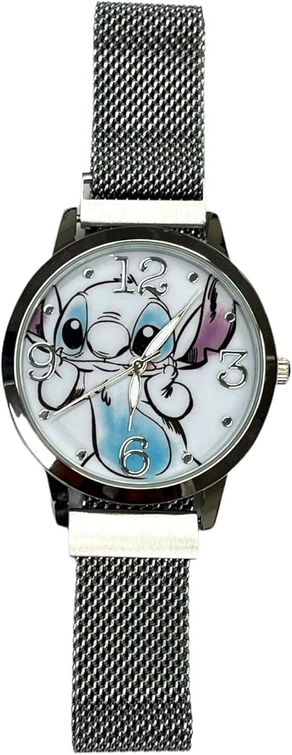 Фронт view of Accutime Kids Lilo & Stitch Analog Quartz Wrist Watch, showing the watch face with Lilo & Stitch character and silver accents.
