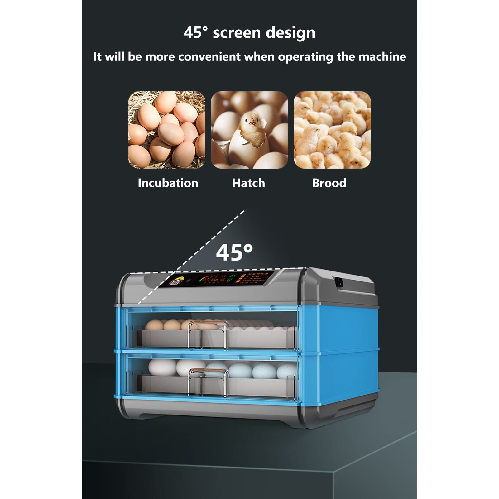 Incubadora digital de huevos para 384 huevos de giro automático, 5 modos de incubación simulan el entorno de incubación original, azul