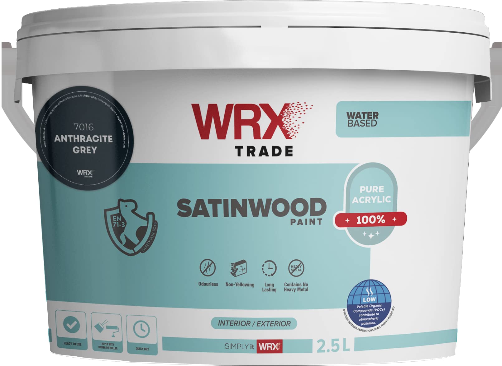 Akcali Black Ral 9011 Wrx Trade Satinwood Paint For Wood - Quick Dry - Pure Acrylic - Water Based (1L, )