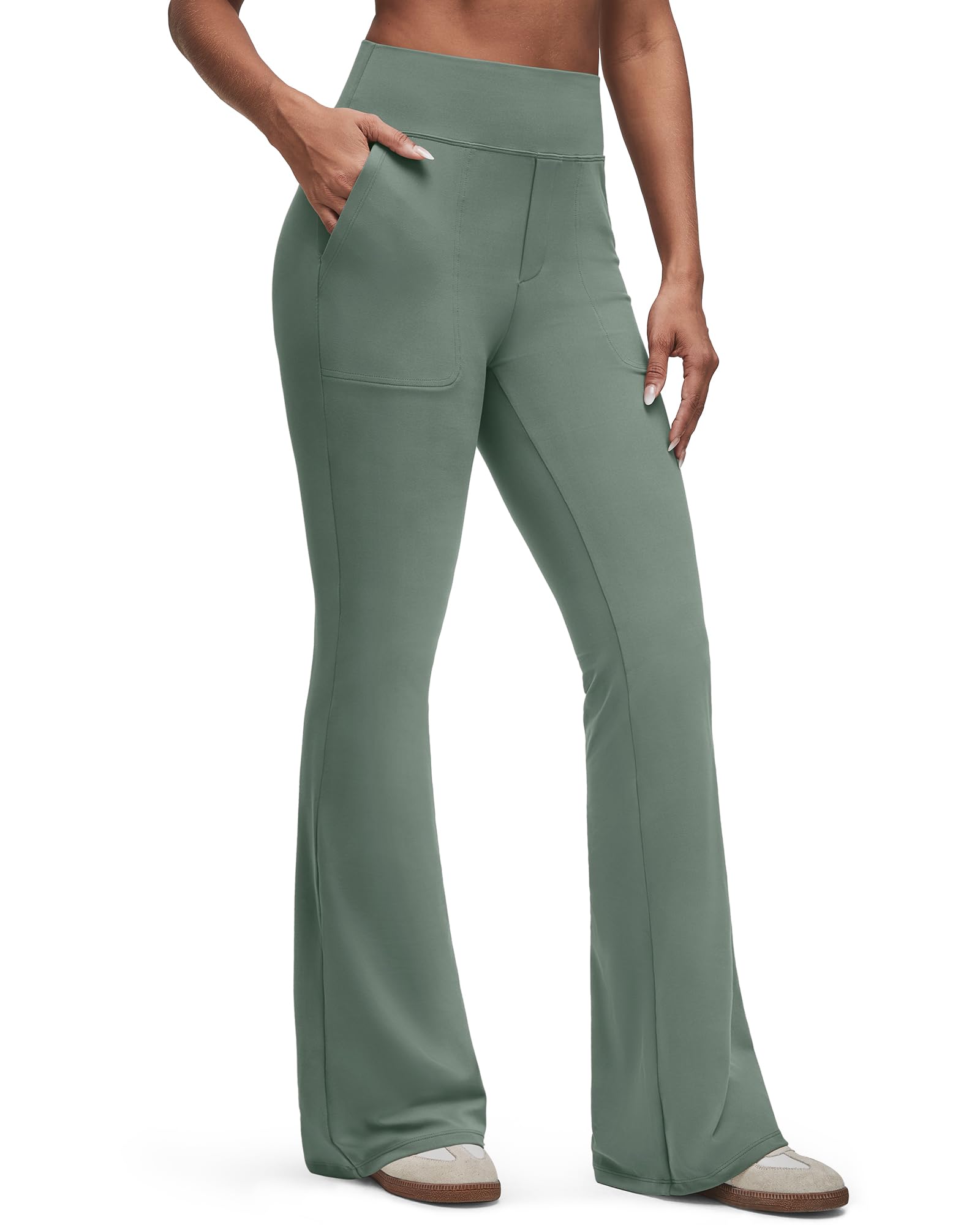 G4Free BareFeel Flare Yoga Pants Women High Waisted Bootcut Leggings with Pockets Dress Work Pant Petite Regular Tall