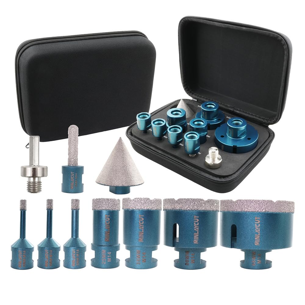Broca Porcelanico de Diamante - 6/6/8/20/35/50/68mm 10 Piezas/Juego y 10mm and 50mm Fresa para Perforación en Seco Porcelana Azulejo Granito Mármol