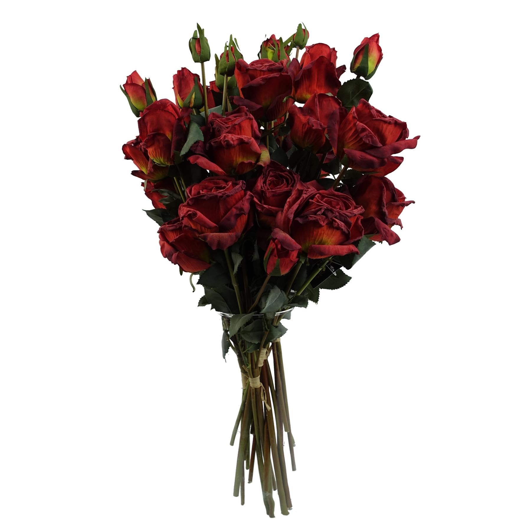 Leaf Red Rose Artificial Flowers - 6 x 60cm Sprays - Pack of 24 Flowers & 18 Buds - Red