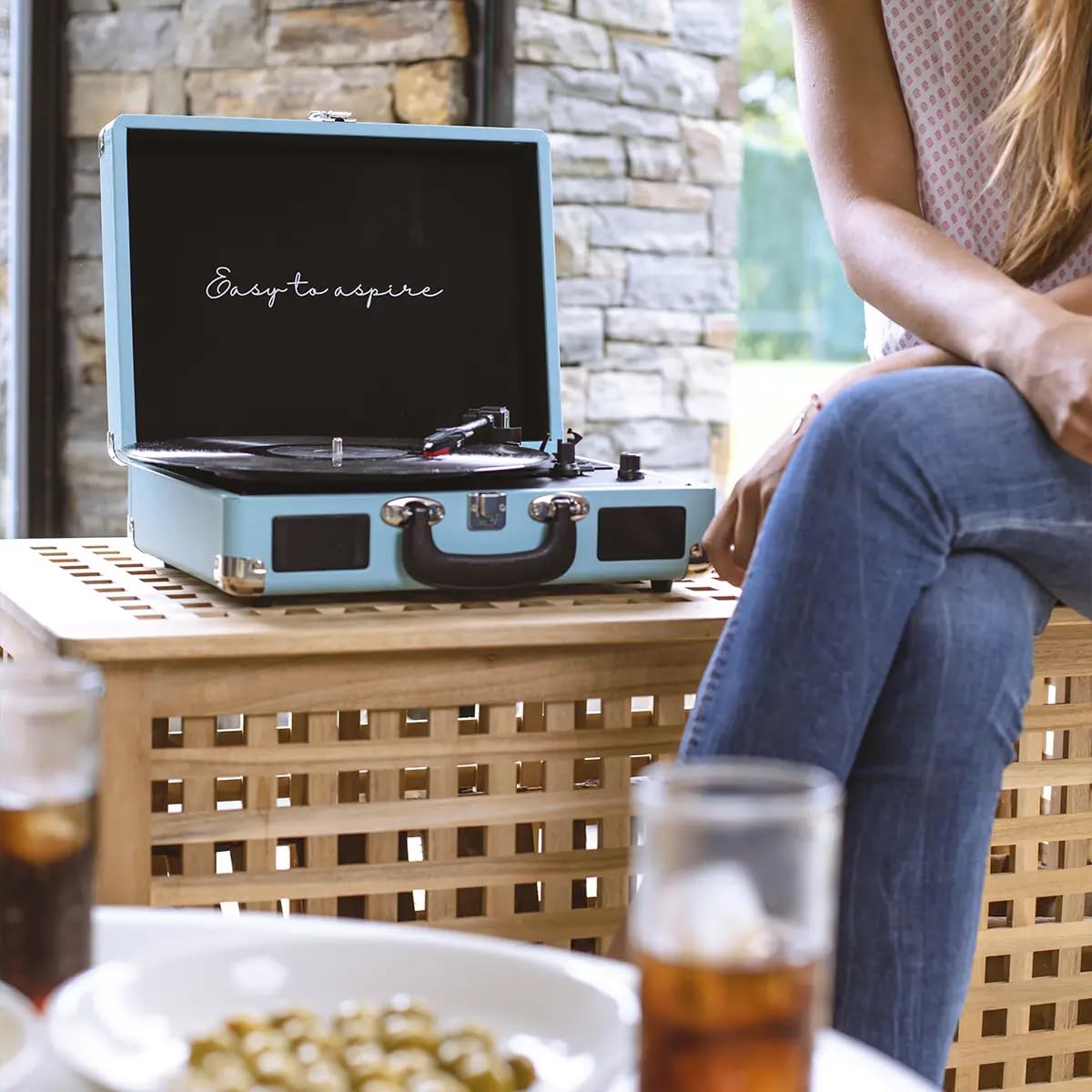 Gramofon z głośnikiem PRIXTON VC400, gramofon z Bluetooth i funkcją kodowania, odtwarzacz winylowy, radio FM i port USB, 33/45/78 RPM, niebieski