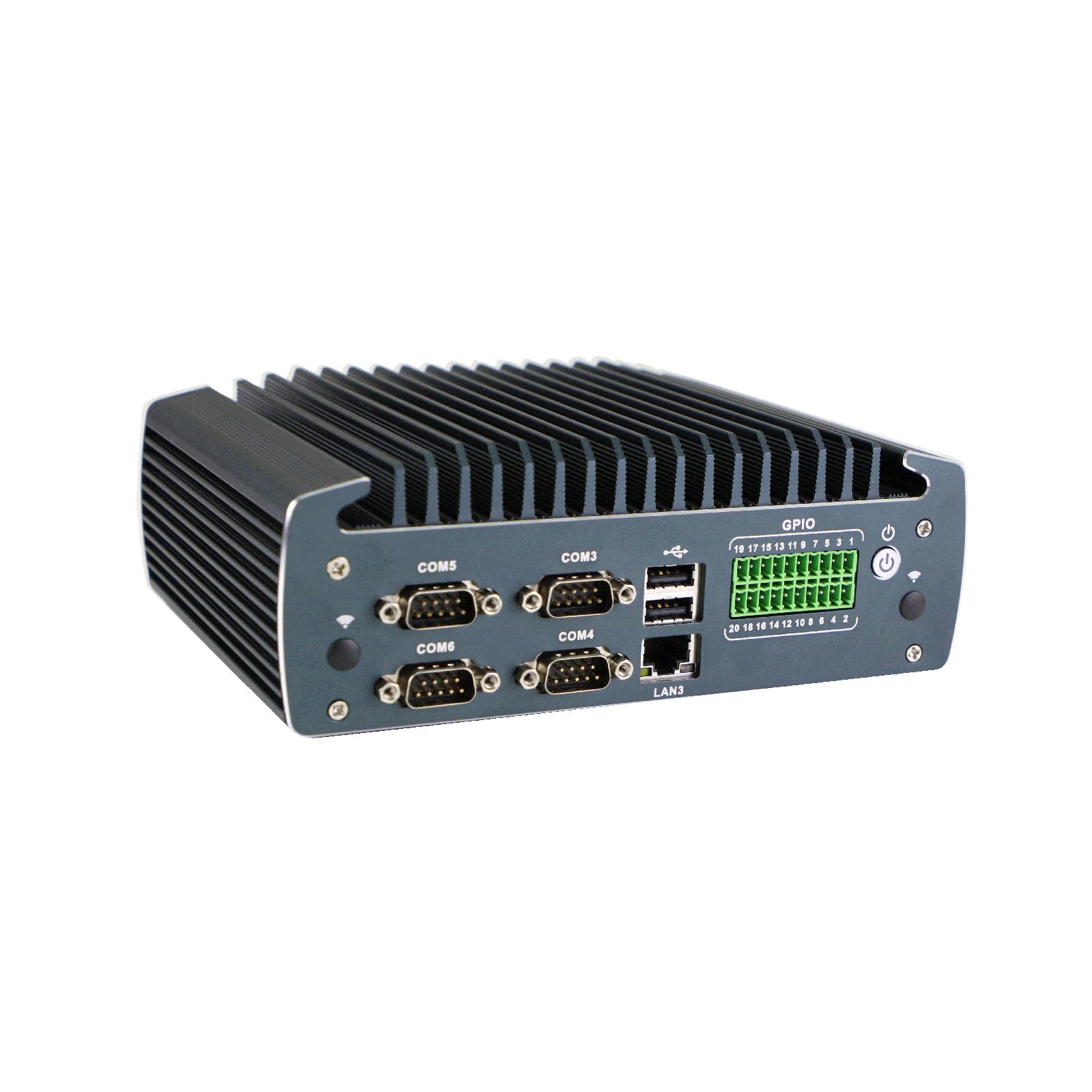 Fanless Industrial PC, Mini Computer, IPC, Celeron J6412, Windows 11 / Linux Ubuntu, IX15, TPM 2.0, 6 x COM, HDMI, DP, 3 x LAN, GPIO, 9-36V 2Pin Phoenix, 32G RAM, 128G SSD