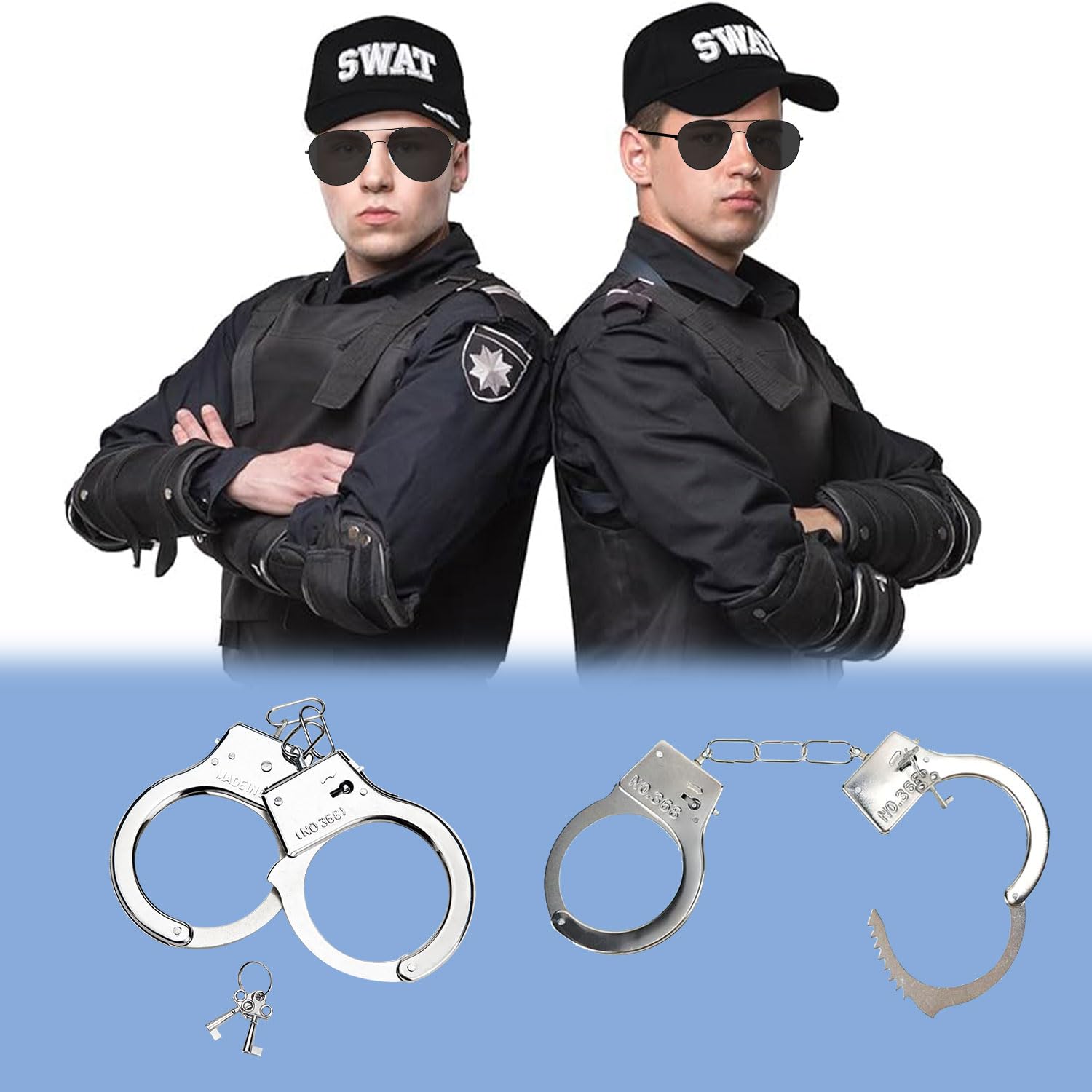 RmKbe 3pcs Adult SWAT Police Set Police Baseball Hat Sunglasses Handcuffs Police Fancy Dress Costume Role Play Cosplay Party for Unisex Adult - Image 4