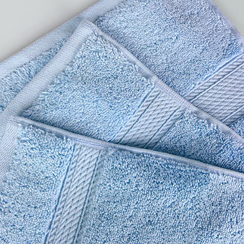 Superior Solid Egyptian Cotton Hand Towel Set, 20" X 30", Light Blue, 4-Pieces #TOP4