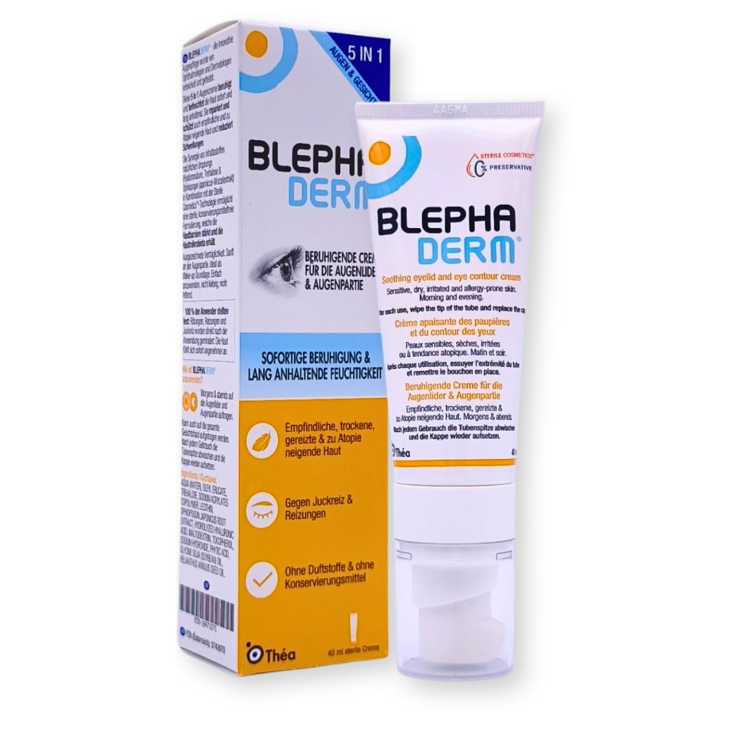 BLEPHADERM Beruhigende Creme für Augenlider & Augenpartie 3x 40 ml | Sterile Augenpflege | Für empfindliche & trockene Haut | Ohne Duft- & Konservierungsstoffe | parfümfrei I mit Pharma Perle Duschgel