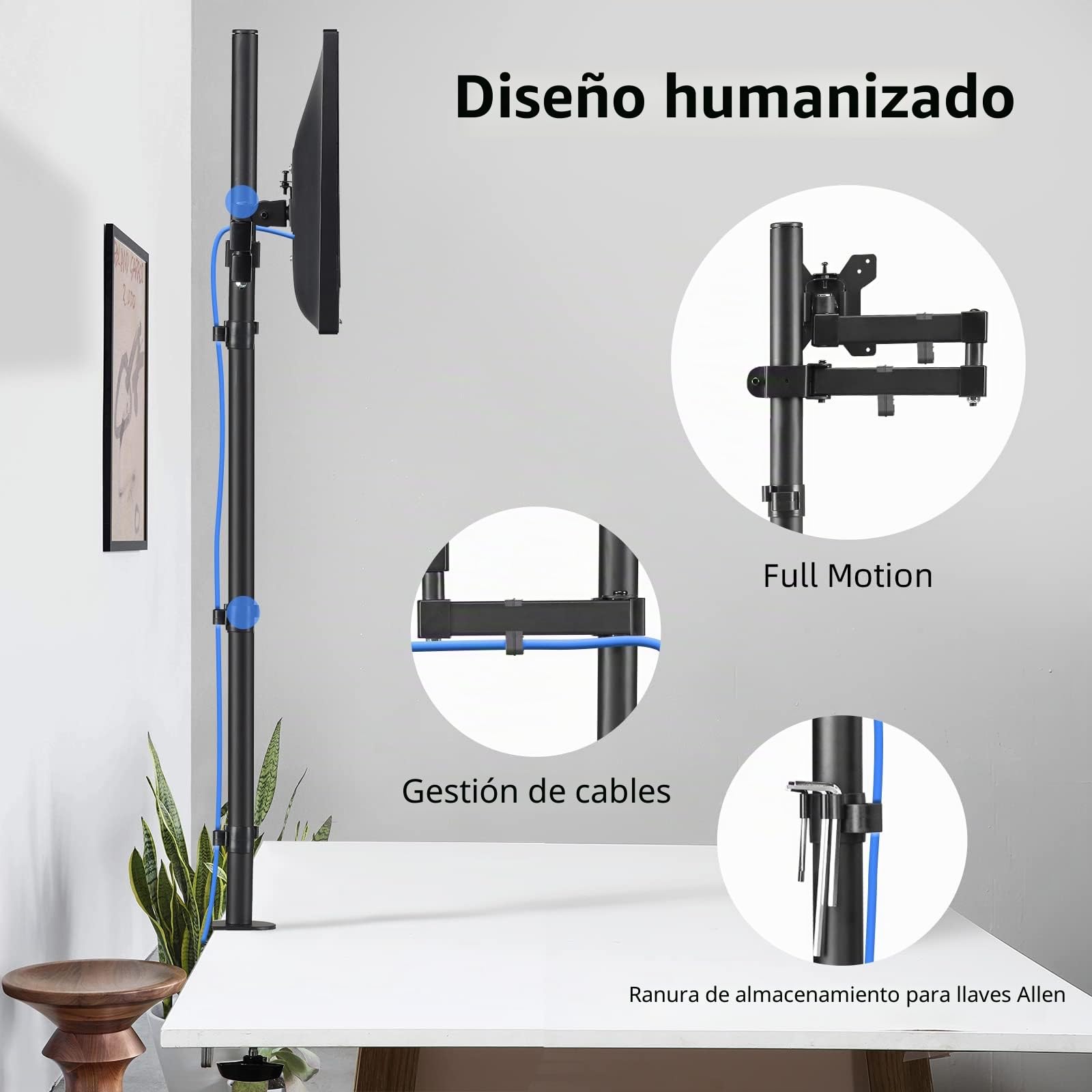 Bracwiser Soporte para Monitor de 32 Pulgadas(120cm), Brazo Monitor Ajuste de Altura, Ajuste de Altura con Inclinación, Giratorio de 360°, VESA 75/100 mm, hasta 10kg - MD71221