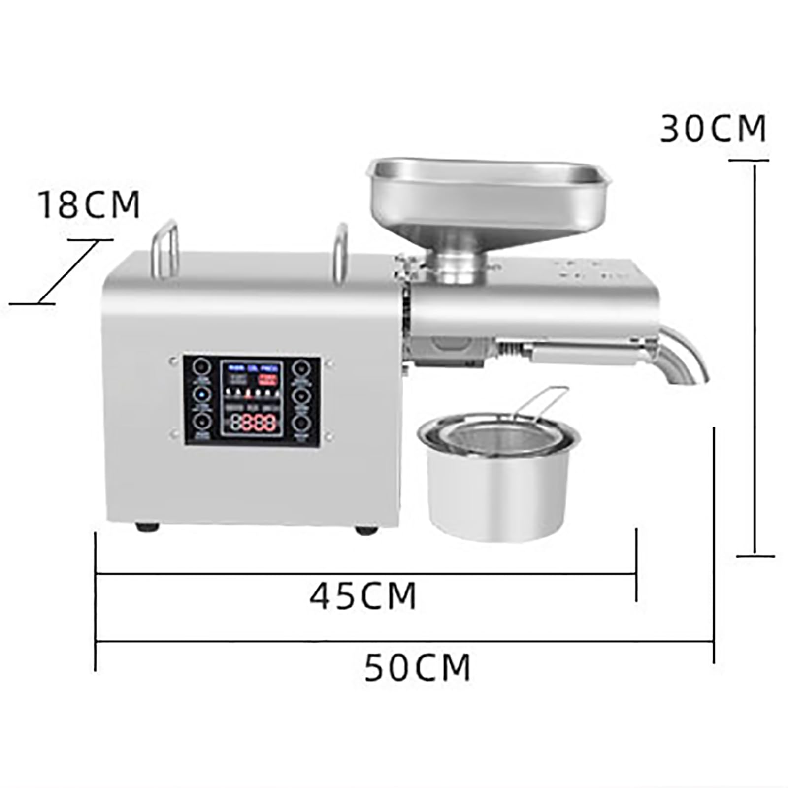 Automatyczny ekstraktor do tłoczenia oleju, maszyna kuchenna 750 W z panelem sterowania 13,3 cm, 6 poziomów temperatury do orzeszków ziemnych, sezamu, rzepaku, kokosa, soi, nasion słonecznika