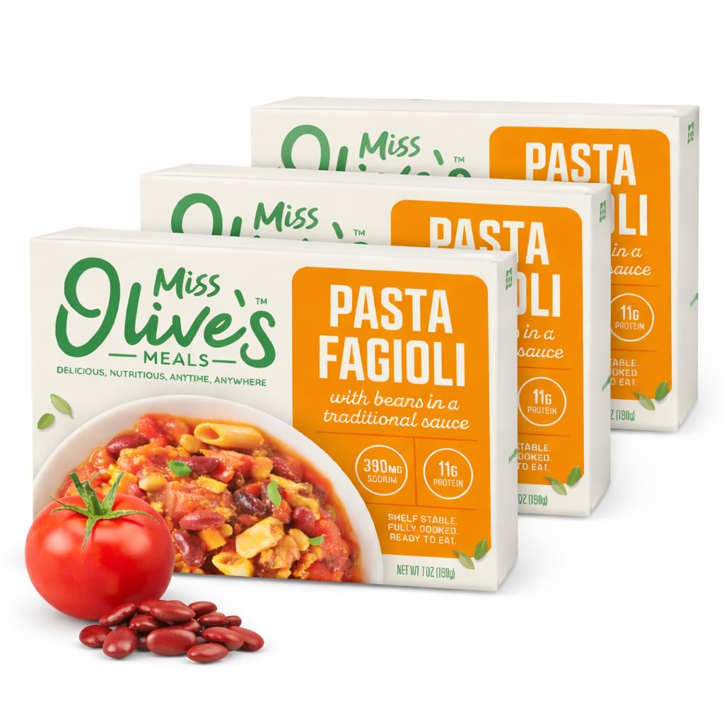 Miss Olive’s Pasta Fagioli, Ready-to-Eat Microwavable Pasta & Beans Meal, Italian-Style, 7 oz (3-Pack)