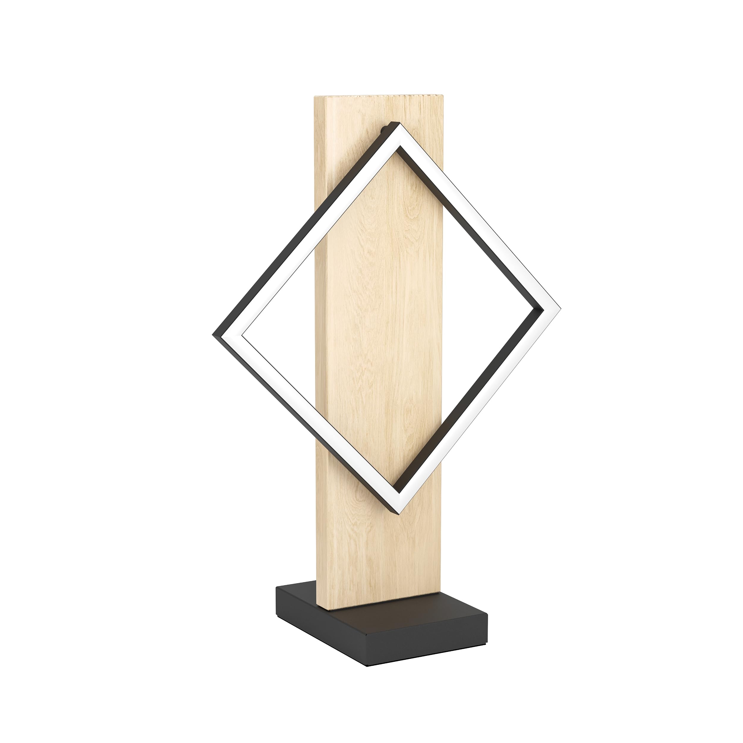 EGLO LED Tischlampe Boyal, Tischleuchte mit Holzbalken, Nachttischlampe aus einem hellen Holz und schwarzem Metall, Nachttischleuchte FSC zertifiziert, warmweiß, 42,5