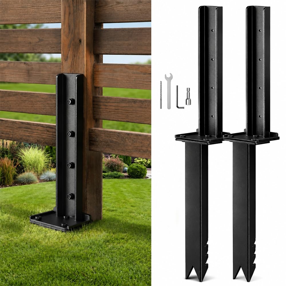 2-Pack Fence Post Repair Kit 32" Heavy Duty, Split-Bracket Ground Spike with All-in-One Installation Tools for Repairing Tilted Broken Wood Support, 15.75" Deep Anchor (2Pack)