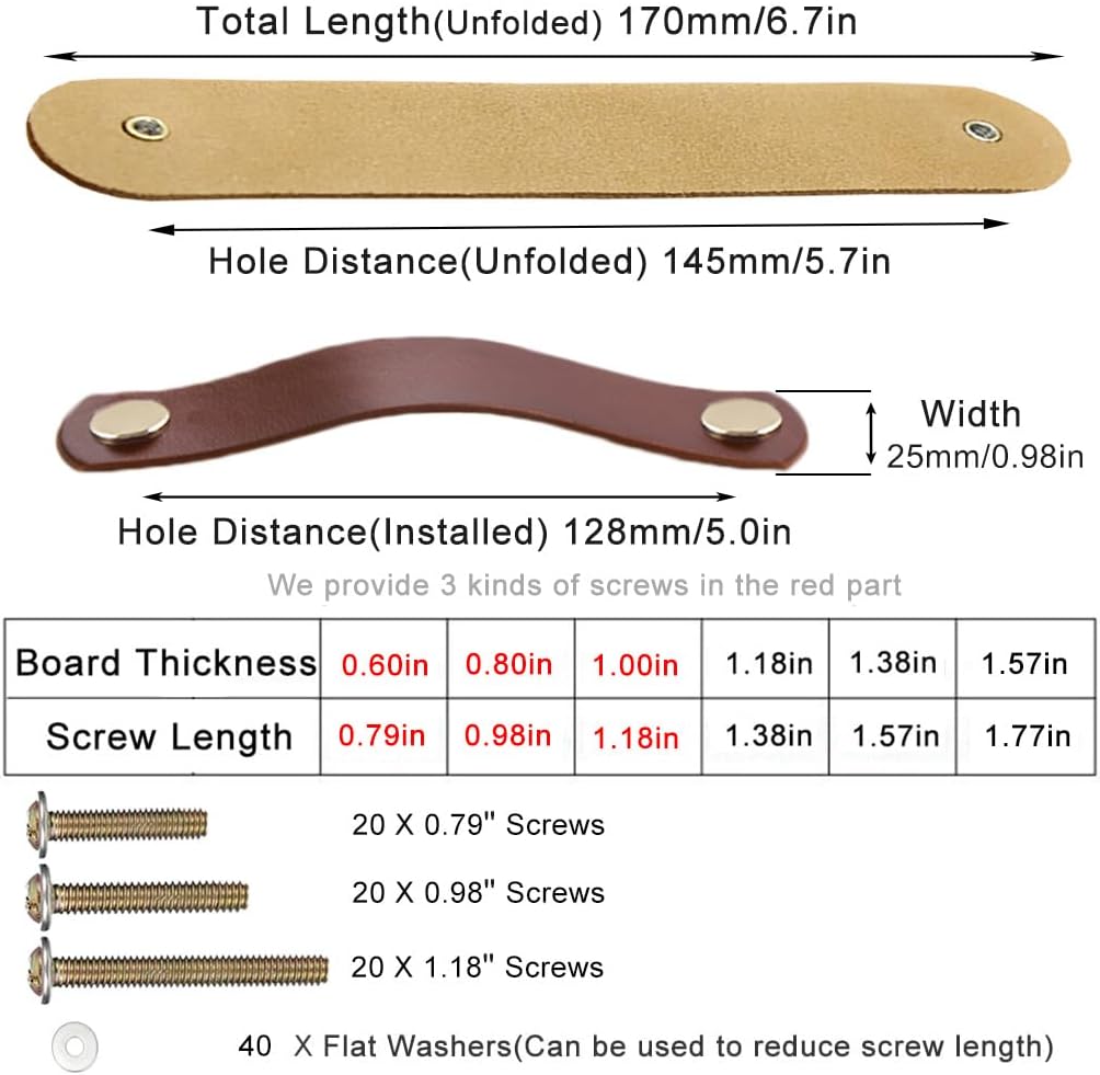 10 Pack Soft Genuine Leather Drawer Pulls Handle 6.7 x 1,Wardrobe Kitchen Closet Knobs Door Cabinets Pulls Handles with Screws,Home Decoration, Handmade (6.7" Total Length, 10 Pack)