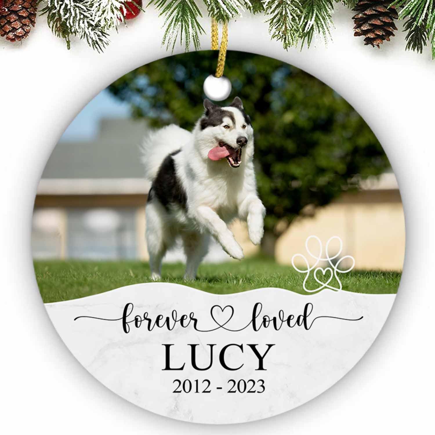 Dog Forever Loved Christmas Ornament, Personalized Pet Memorial Ornament, Dog Lover Gifts, Custom Dog Pet Photo Ornament, Dog Loss Keepsake, Dog Remembrance Present, Hanging Pet Xmas Tree Decor