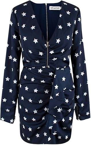 Vestido Mini Azul Marino con Estampado de Estrellas y Volantes de autorretrato de Segunda Mano