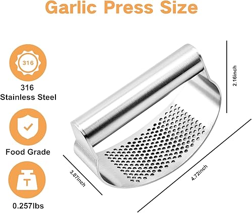 Miniatura 3 de Mecedora de prensa de ajo de acero inoxidable 316, trituradora de ajo ergonómica con asa, picadora de ajo resistente apta para lavavajillas,