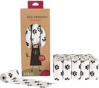 NAERSI® Bolsas biodegradables más gruesas para excrementos de perro, 21 rollos/315 bolsas gruesas y fuertes, hechas de almidón de maíz, a base de plantas, 6 colores, DS21# (huellas blancas)
