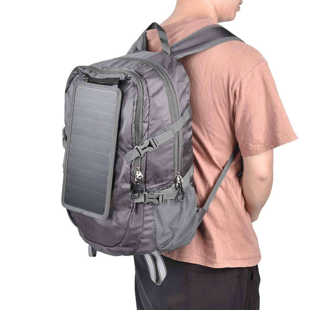 ECE - 816 Zaino da trekking pieghevole per esterno a energia solare, zaino da viaggio e campeggio impermeabile con pannello solare da 6,5 W per smartphone, zaino leggero per uomini
