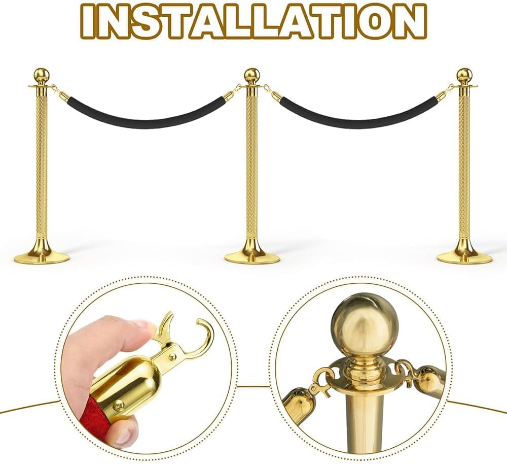 3 Pcs Velvet-Ropes,Crowd Control-Ropes with Snap Hooks,Hanging Rope,Velvet Stanchion Rope,Carpet Ropes,for Party Event and Red Carpet(Size:2ft)
