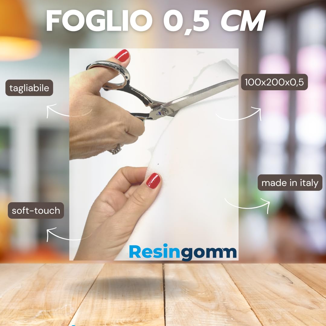 Resingomm – Foglio di gommapiuma sottile 0,5 cm (5 mm) 100 × 200 cm – Soft Touch | Imbottitura, Imballaggio, Protezione e Hobby - Made in Italy