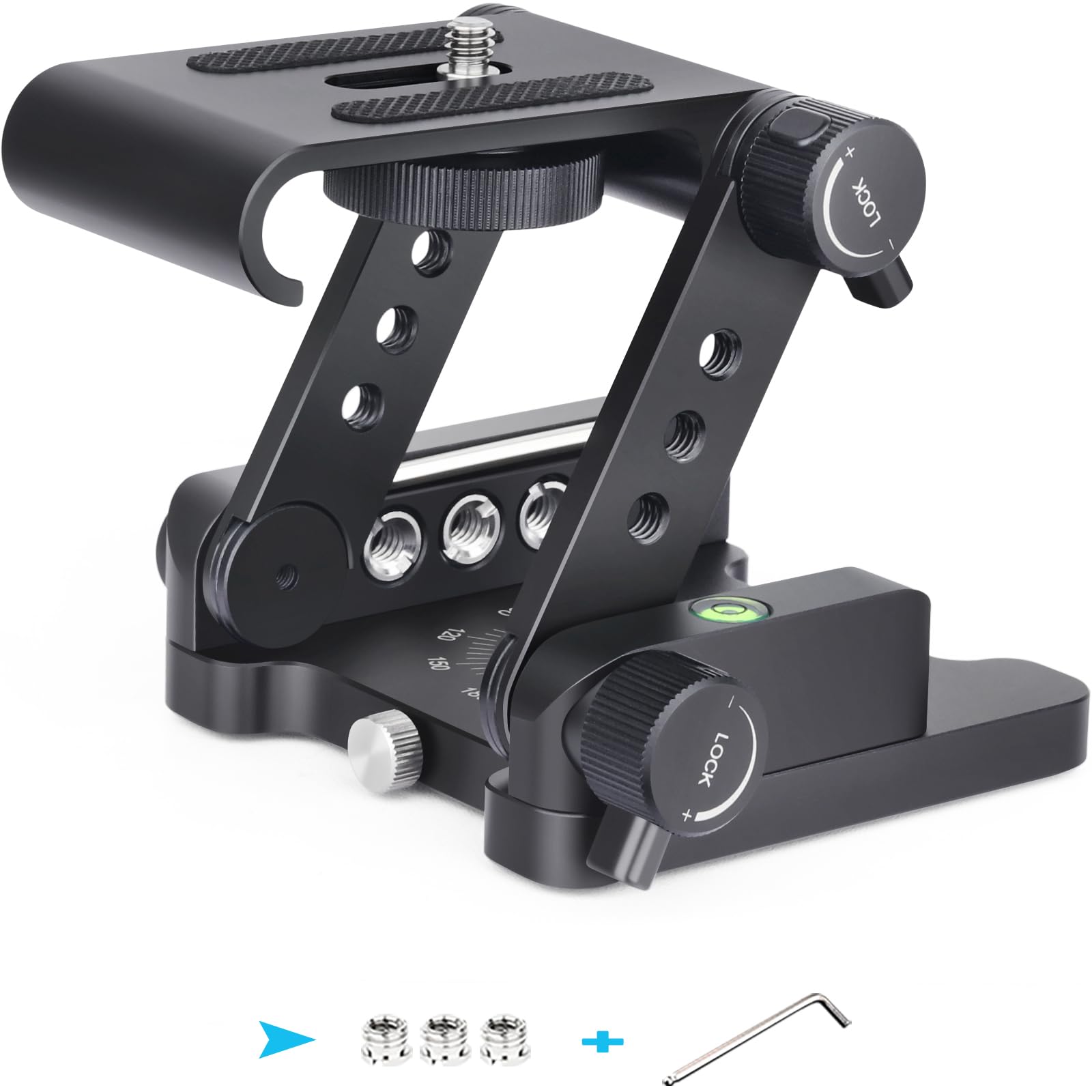 Z-Flex Tilt Tripod Head-INNOREL ZH9 CNC Aluminum Alloy All Metal Flexible Folding Z Pan with 1/4" and 3/8" Screws, Max Load 11.0lb/5kg with Adjustment Knob for Canon Nikon Sony DSRL Camcorder Slider