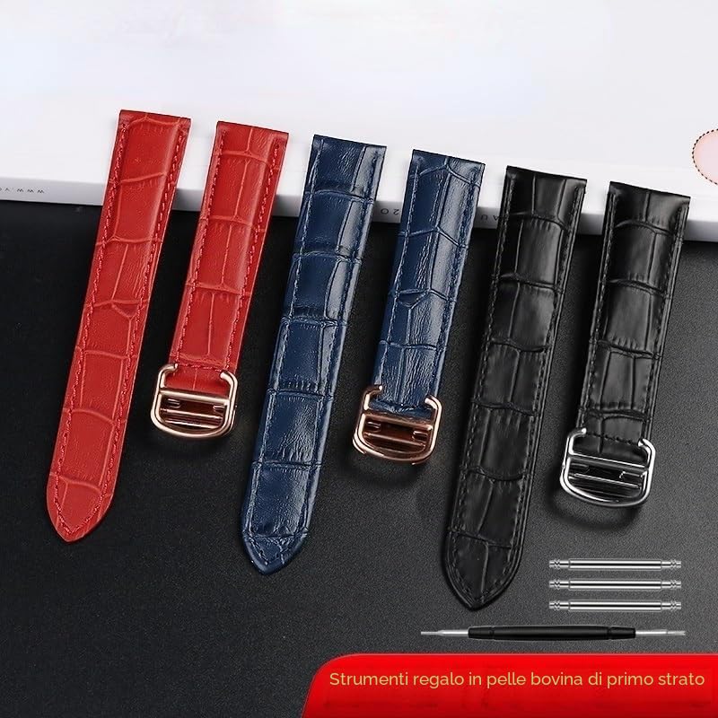 Cinturino In Pelle Per Orologio Cartier Tank Solo, Blu, Rosso E Rosa.