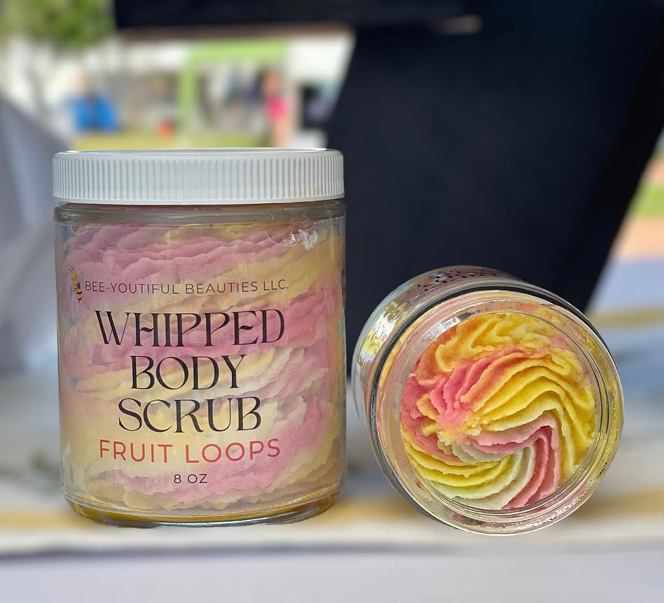 Fruit Loops | Whipped Beeswax+ Coconut Oil Body Scrub | Exfoliate & Moisturize Skin | Deeply Hydrating and Gently Exfoliating Body Scrub for Women and Men - 4 Oz