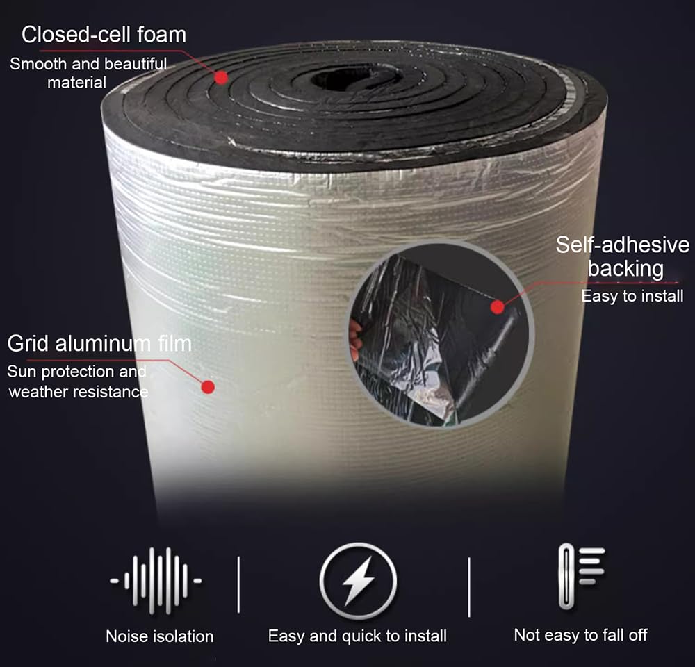 Aislante Térmico con Capa De Aluminio Autoadhesivo Acustico 5/10/20mm De Espesor Resistente A La Humedad Y Al Fuego Aislamiento Acústico Material(Size:1 * 10m Thickness 5mm)