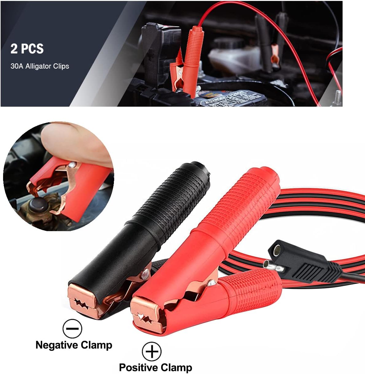 Battery Alligator Clip to SAE Connector Extension Cable 14AWG 30A 12V 24V Battery Alligator Clip to SAE 2pin Quick Disconnect Cable for Battery Charging Or Other Equipment (2 m)