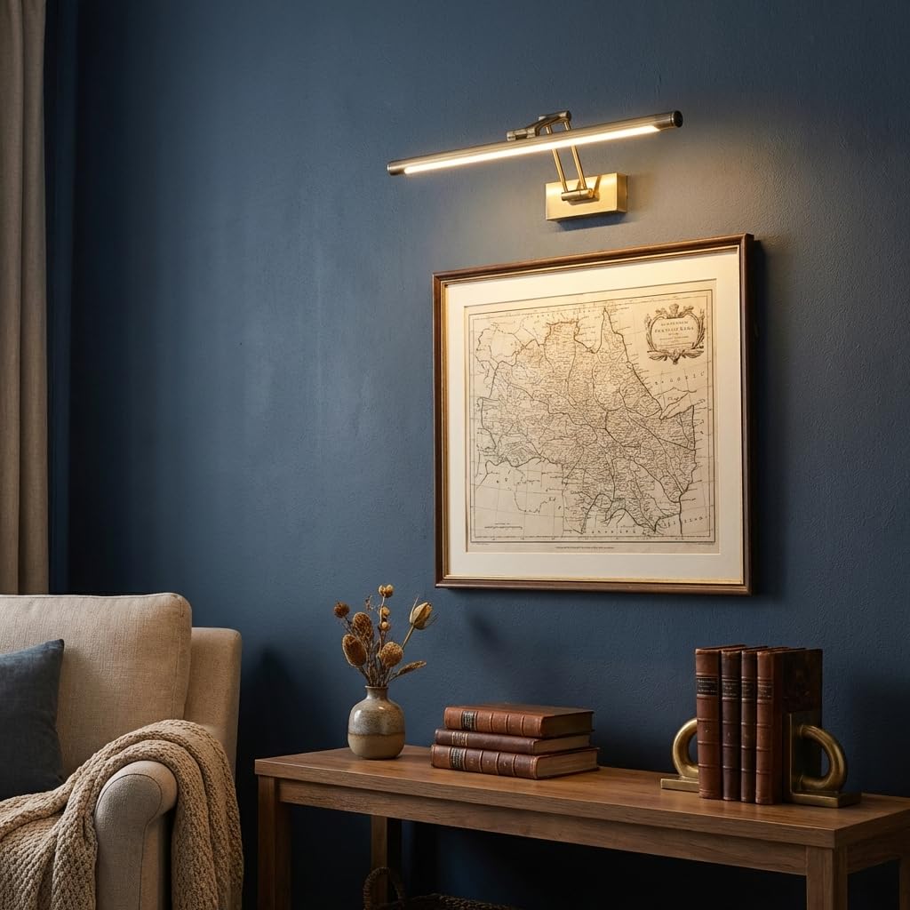Alpinaluz Aplique LED para Cuadros 60 cm 12W en Aluminio Color Cobre Envejecido – Brazo Doble Articulado Orientable en 3 Ejes, Luz Cálida 2800K, Diseño Moderno Elegante para Iluminación Interior