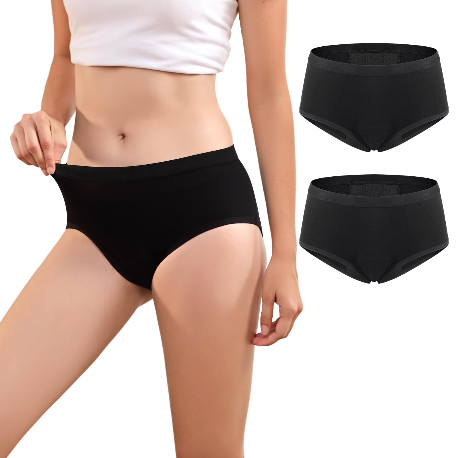 VOXSHE 2pk Incontinence Underwear for Women Washable Seamless Leak Proof Absorbent Womens Incontinence Peanties for Bladder Leak Black XL